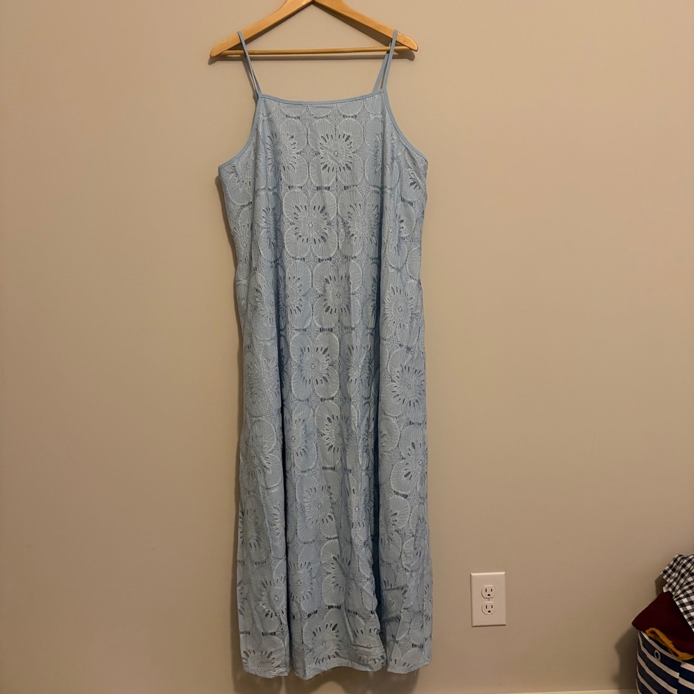 Merokeety Light Blue Floral Lace Maxi Dress XXL Sleeveless Pockets New